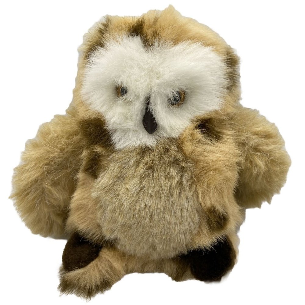 Barn Owl Plush Hooter Stuffed Animal Vintage Lovey Brown Spots 7” Toy